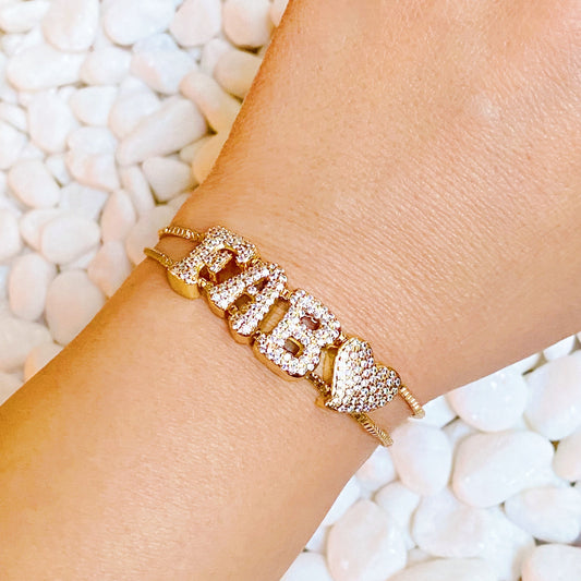 Gold Adjustable CZ Word Bracelet – Chic, Fab, Mama Style
