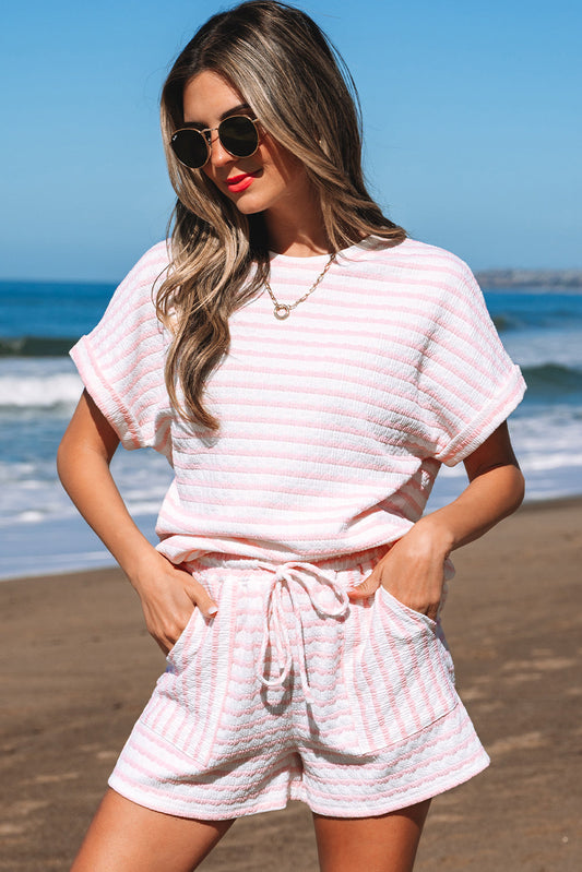 Milana Striped Knit Shorts Set – Women’s Casual Two Piece Summer Outfit
