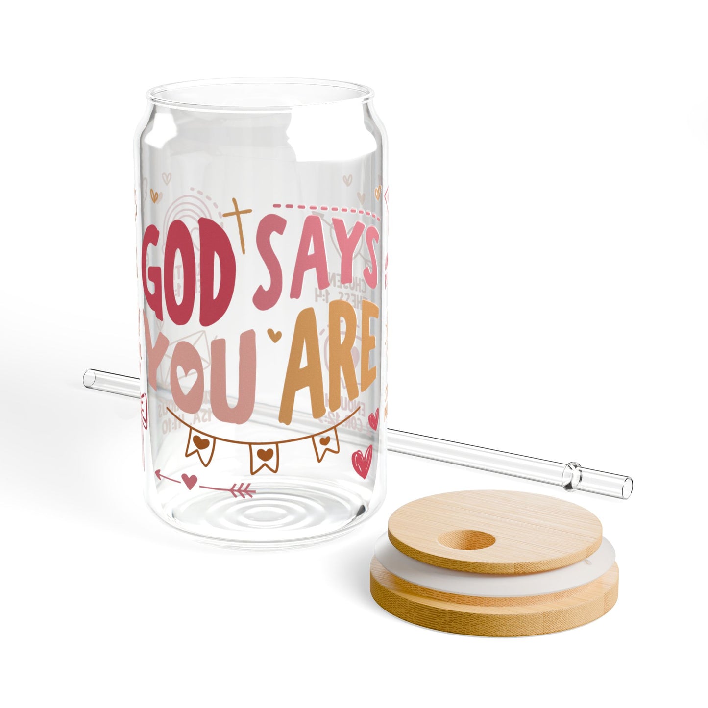 God Says You Are Glass Cup — Christian Iced Coffee Cup with Bamboo Lid