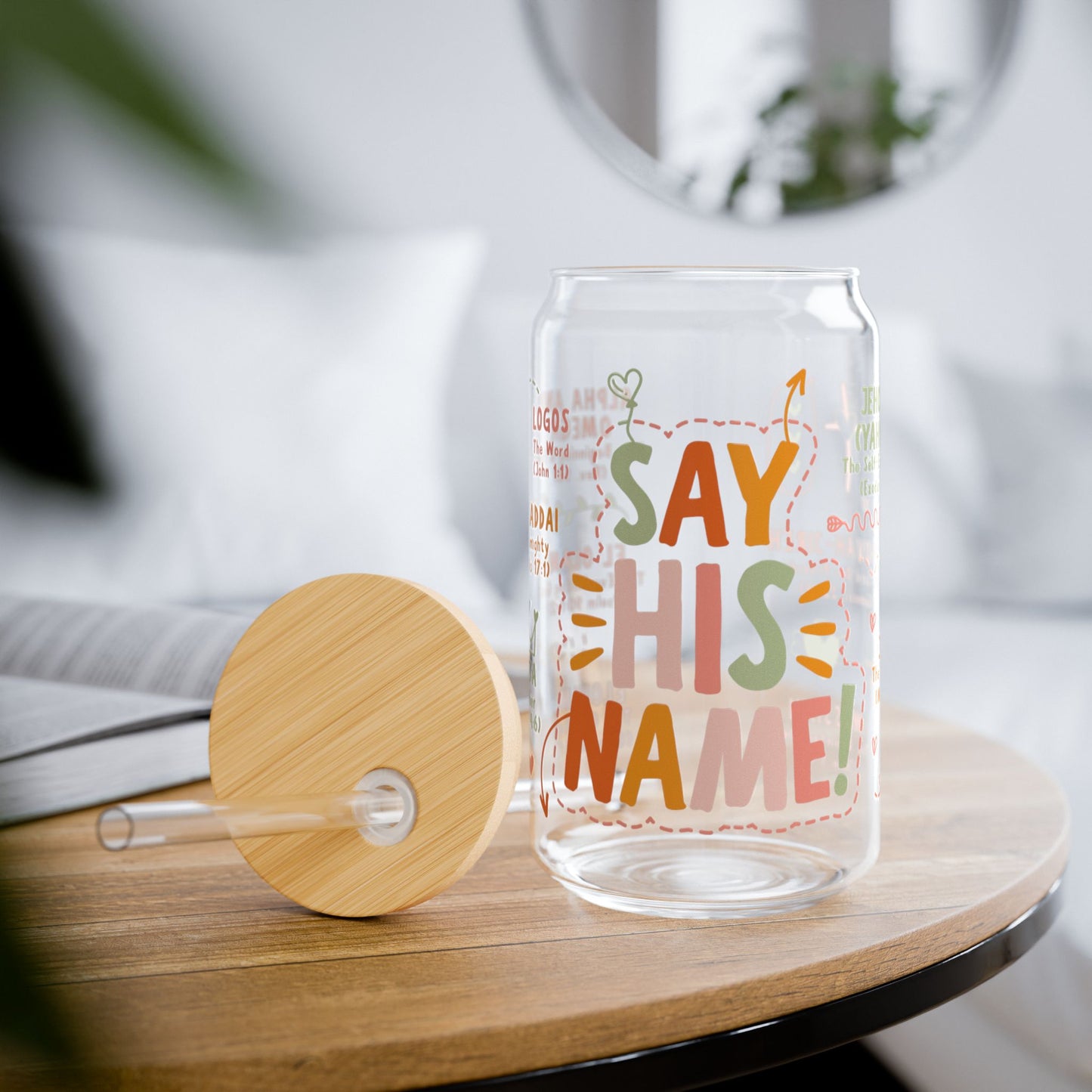 Say His Name Glass Cup — Names of God Christian Iced Coffee Cup