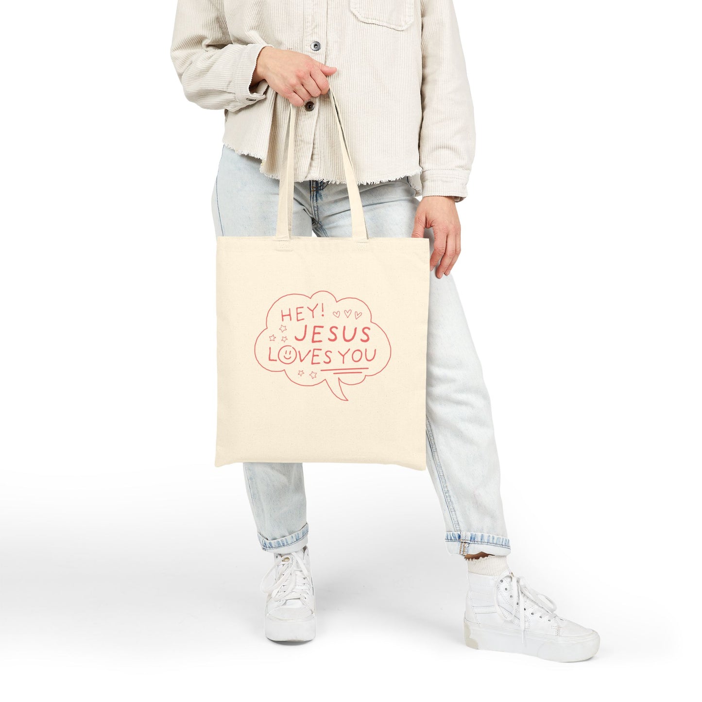 Hey Jesus Loves You Tote Bag — Cute Christian Canvas Bag