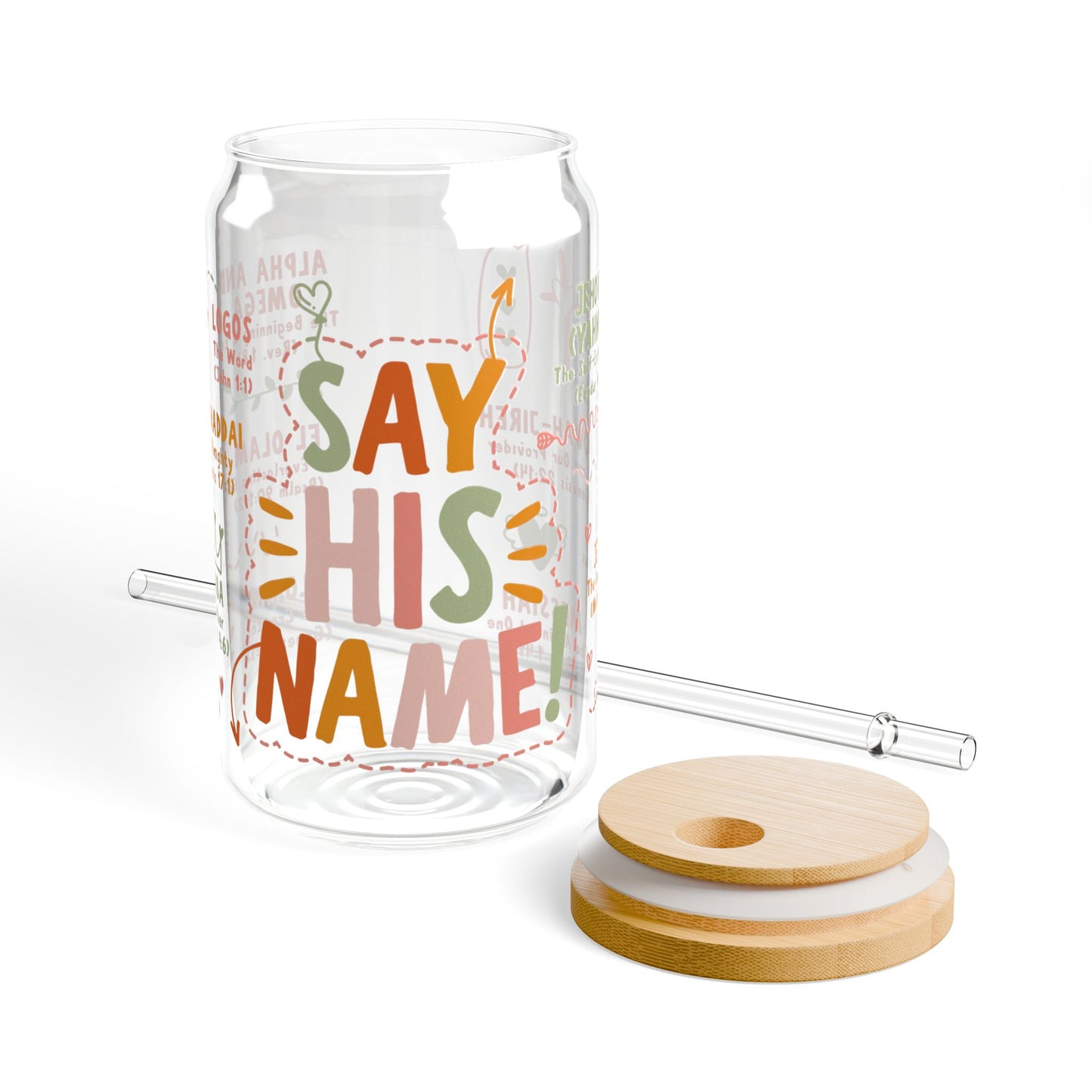 Say His Name Glass Cup — Names of God Christian Iced Coffee Cup