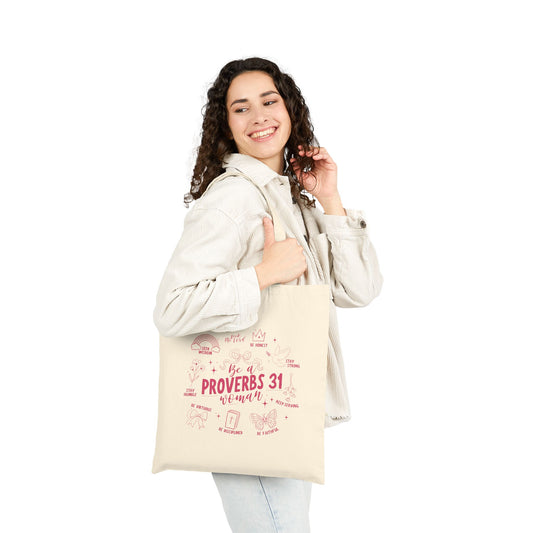 Proverbs 31 Cotton Tote Bag – Inspirational Christian Grocery & Bible Study Tote