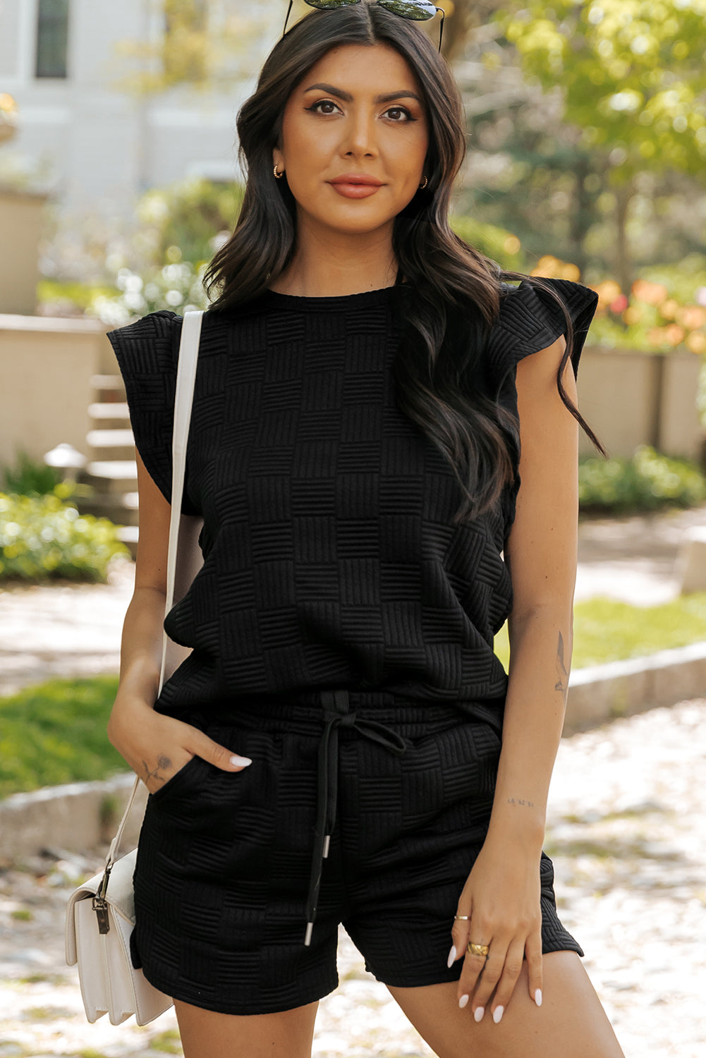 Pearl Textured Ruffle Sleeve Shorts Set