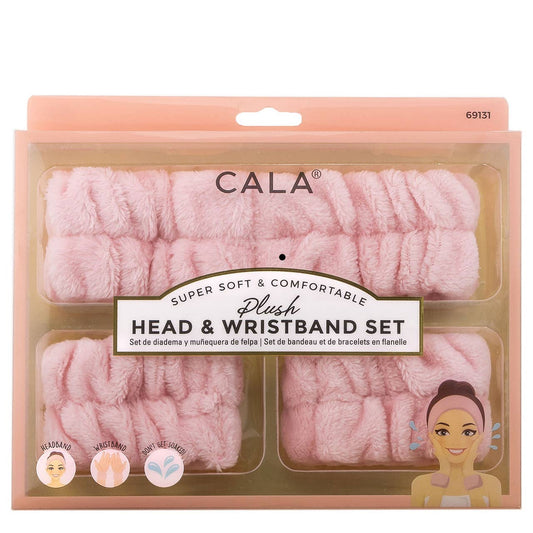 CALA Plush Spa Headband and Wristband 2 Piece Set: Peach