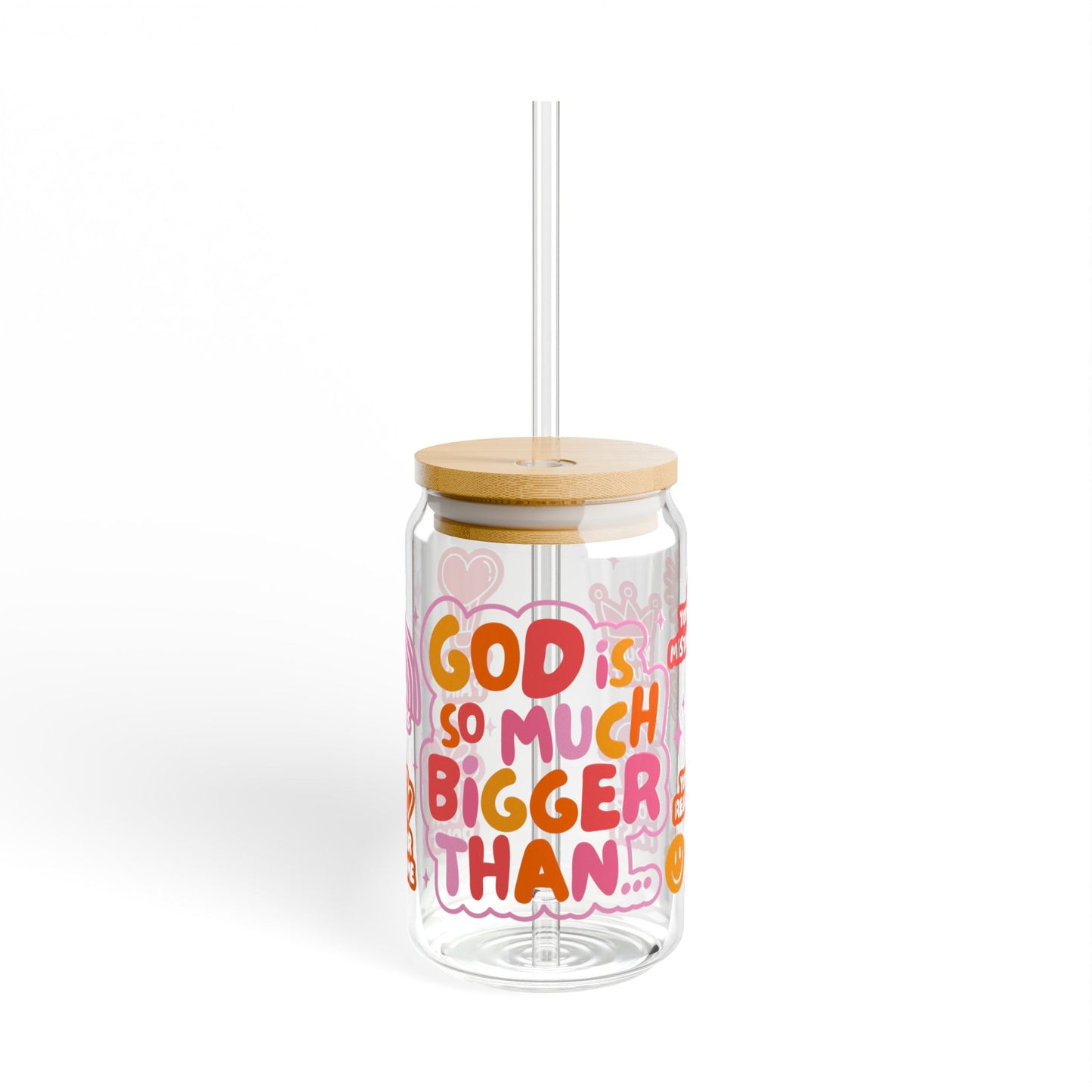 God Is So Much Bigger Glass Cup | Christian Iced Coffee Tumbler with Bamboo Lid