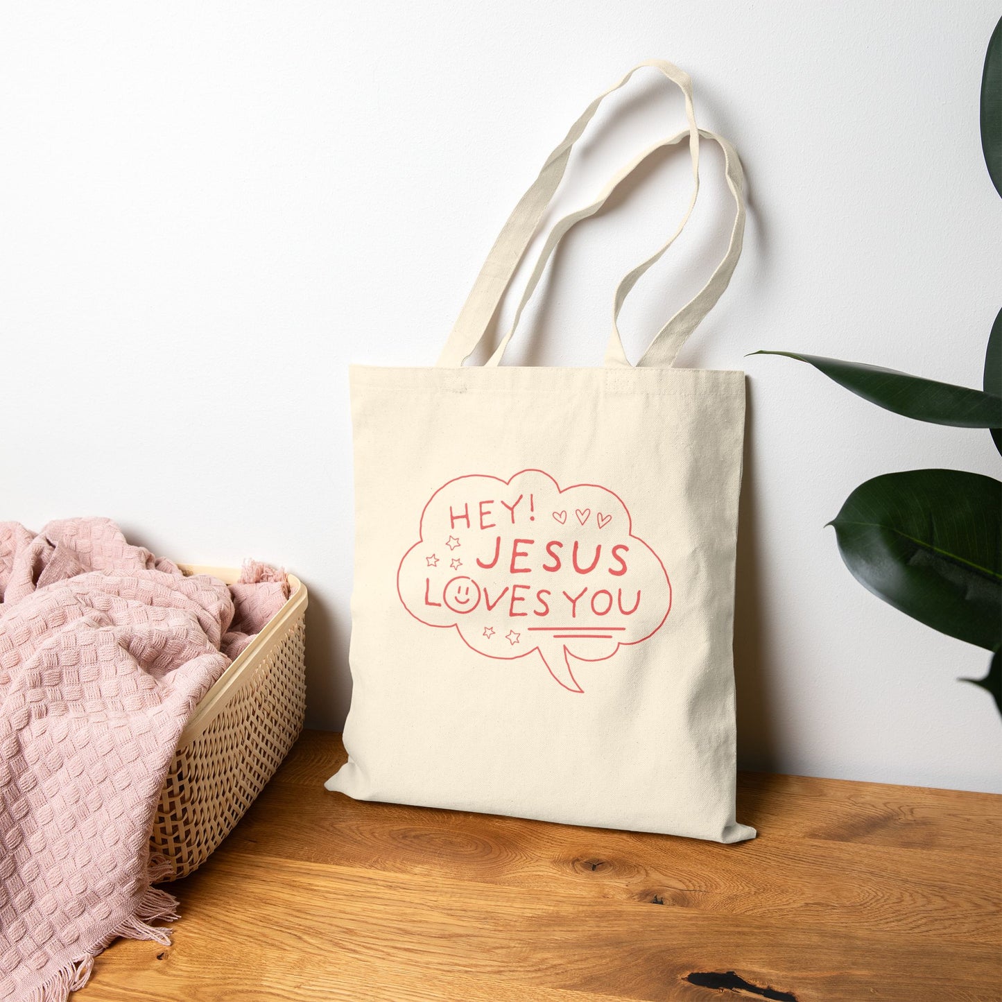 Hey Jesus Loves You Tote Bag — Cute Christian Canvas Bag