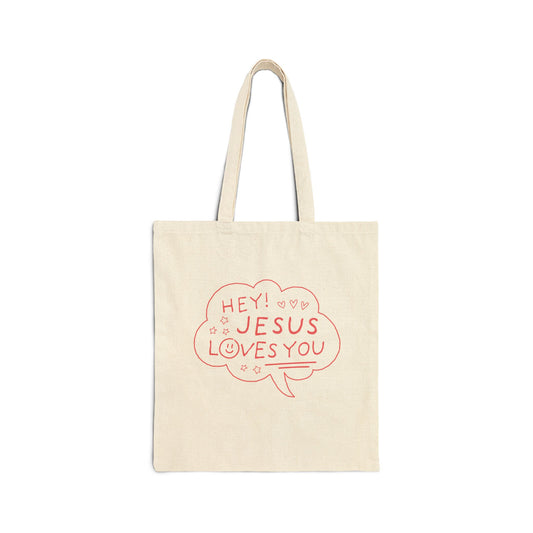 Hey Jesus Loves You Tote Bag — Cute Christian Canvas Bag