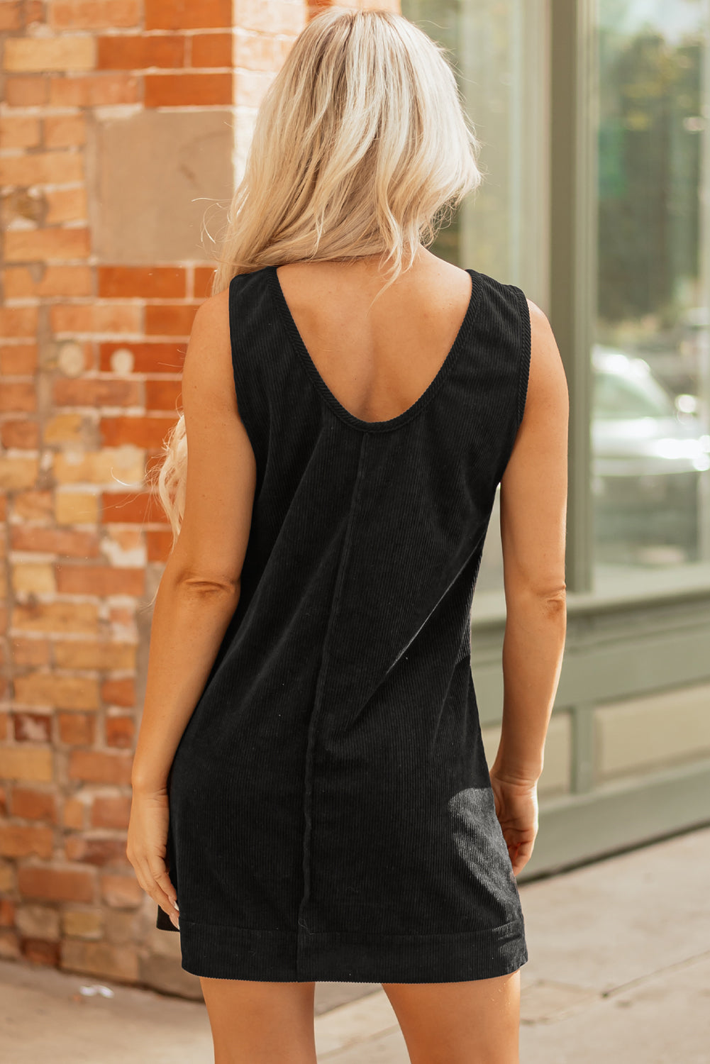 Corduroy Sleeveless Mini Shift Dress with Pockets