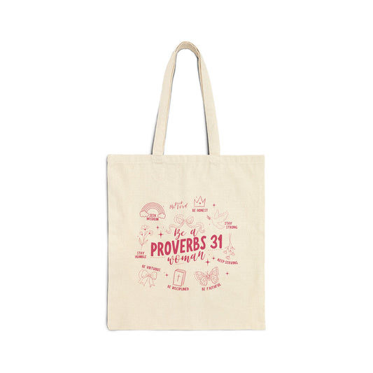 Proverbs 31 Cotton Tote Bag – Inspirational Christian Grocery & Bible Study Tote