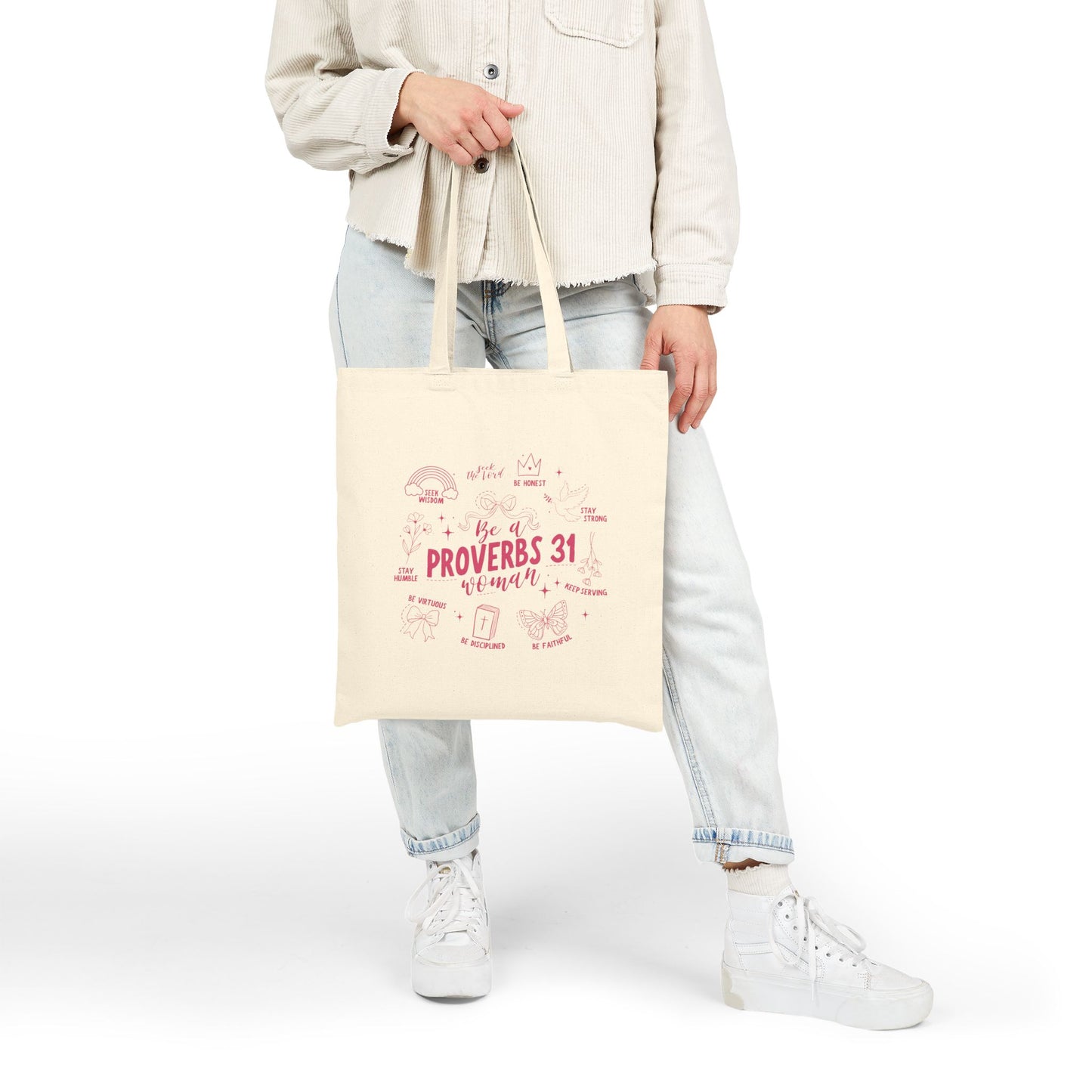 Proverbs 31 Cotton Tote Bag – Inspirational Christian Grocery & Bible Study Tote