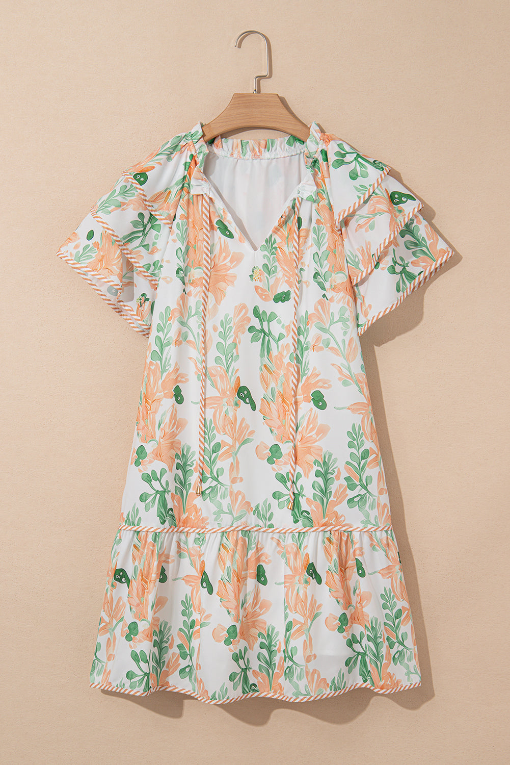 Floral Contrast Trim Layered Mini Dress – Tie Neck Boutique Dress