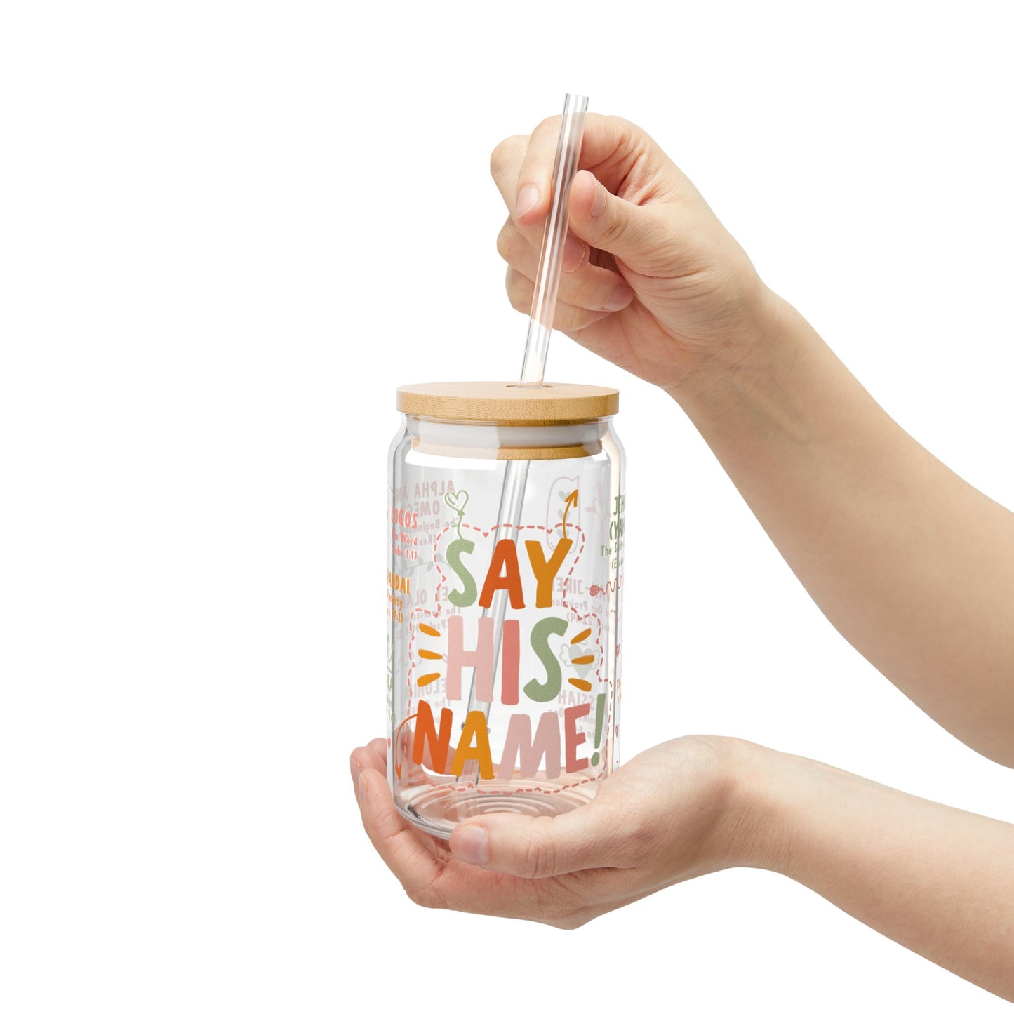 Say His Name Glass Cup — Names of God Christian Iced Coffee Cup