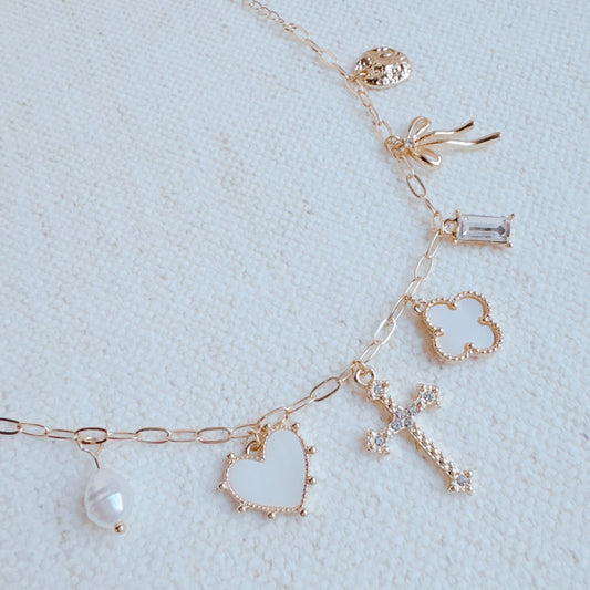 Cross & Clover Multi Charm Bracelet