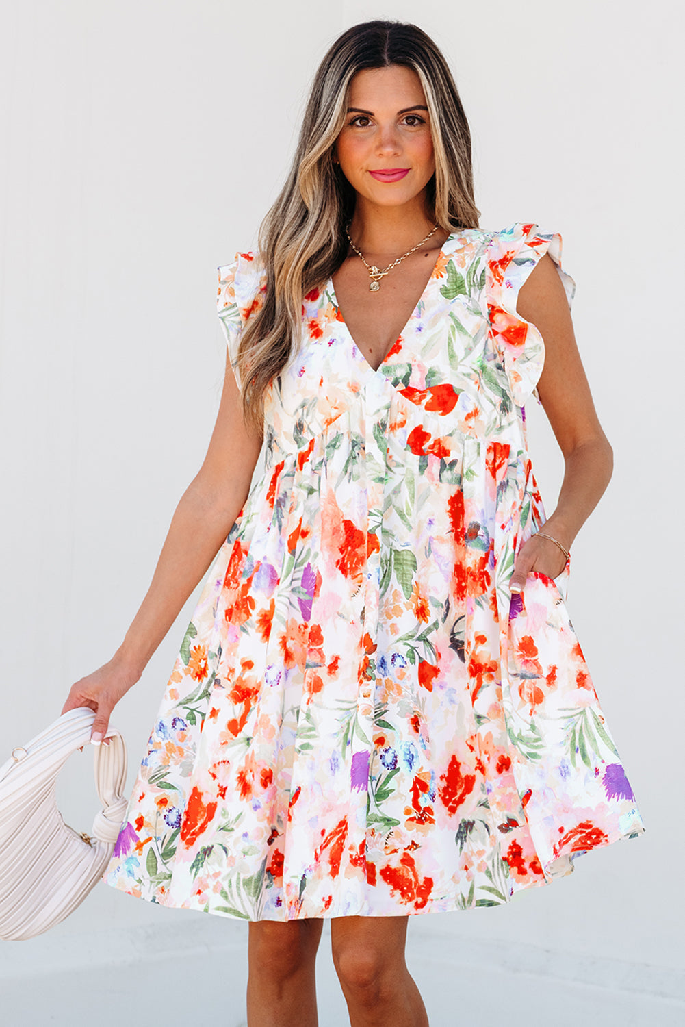 Salem Floral Ruffle Sleeve Mini Dress – Empire Waist Spring Dress