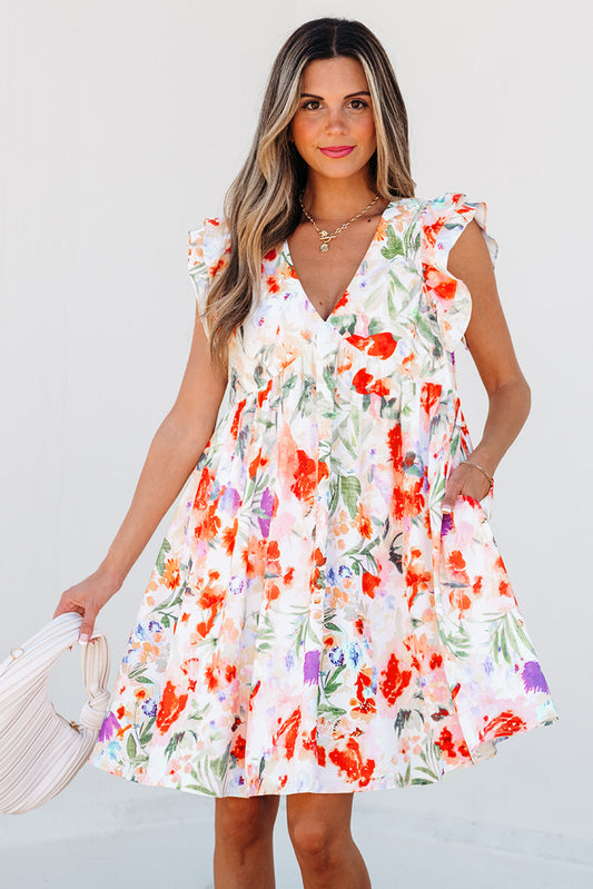 Salem Floral Ruffle Sleeve Mini Dress – Empire Waist Spring Dress