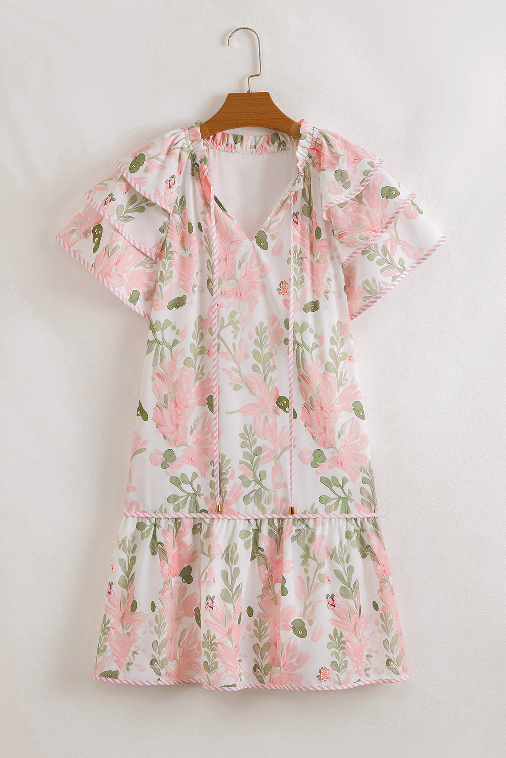 Floral Contrast Trim Layered Mini Dress – Tie Neck Boutique Dress