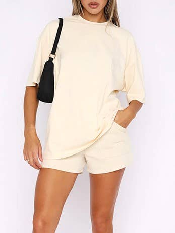 Half Sleeve Basic T-shirt 2 Piece shorts Set
